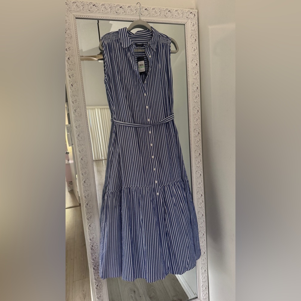 Tommy Hilfiger Blue and White Striped Midi Dress